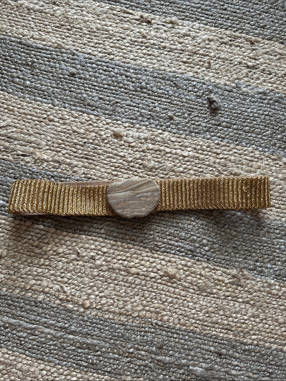 Vintage Stone Buckle Gold Woven Elastic Belt